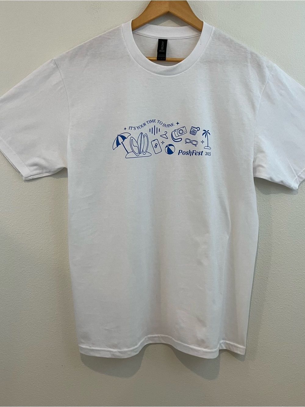 Gildan White Short Sleeve Tee with Blue PoshFest Graphic